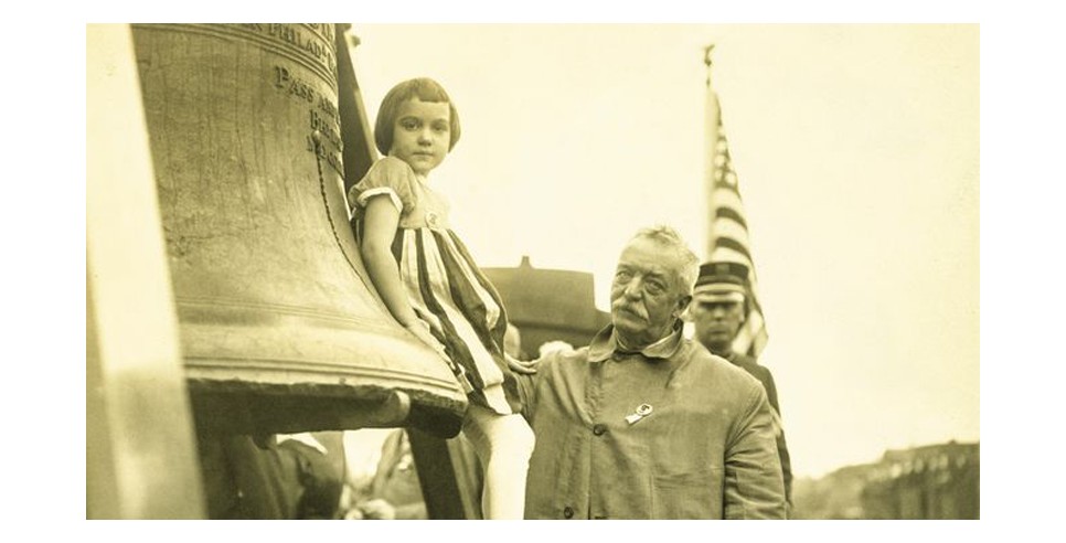 Photo of girl from Moline Illinois and Liberty Bell courtesy of The National Bell Festival 